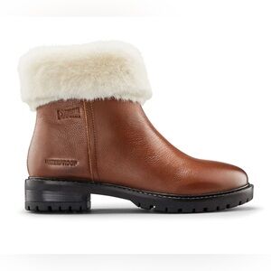 Cougar Kendal Cognac Weatherproof Leather Boots with White Fur Cuff. Size 10 NIB